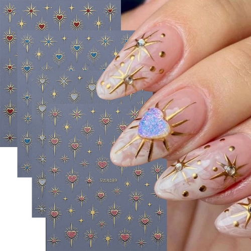 1 Pcs New Nail Stickers Ins Hot-stamped Classic Stars Four-pointed Stars Sun God Gold And Silver Nail Stickers