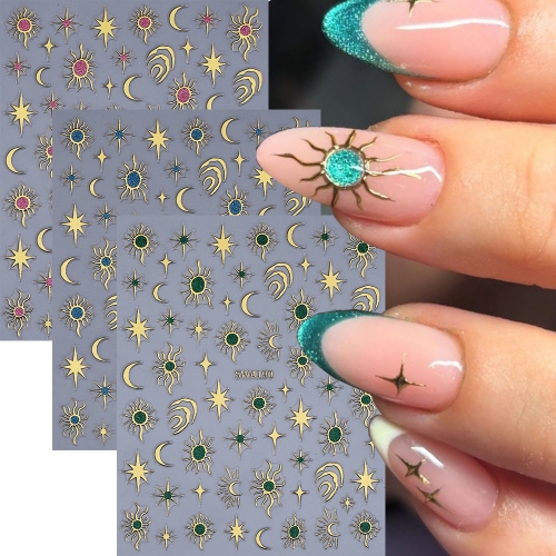 1pcs 3D Bronzing Gold Love Heart Nail Art Stickers Holographic Stars Sun Sliders Starlight DIY Decals Manicure Decoration