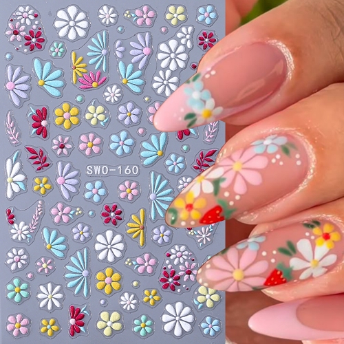 1pcs Colorful Flower Nail Art Sticker Leaf Floral Adhesive Decals Spring Daisy Petals Sliders Cherry Blossom Butterfly For Nail Decoration