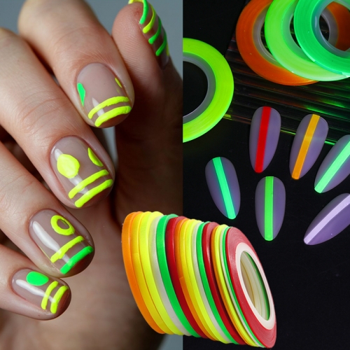 6rolls/set Nail Striping Tape Fluorescent Line 3d Nail Art Tool Color Rolls Nail Decals DIY Nail Tips Sticker Decoration