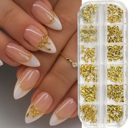 1box 3D Golden Bow Bowknot Nail Metal Charms Shiny Cute Nail Art Decoration Nail Jewelry Nail Art Accessories