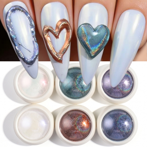 6colors/set Holographic Chrome Nail Powder Glitter Aurora Pink Blue Purple Holochrome Nail Pigment Metallic Mirror Nail Art Decorations