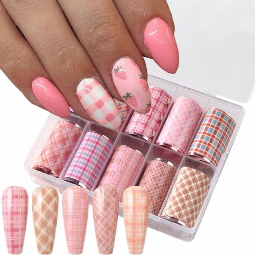 1box Checkered Nail Starry Sky Paper Stickers Pink Grids Pattern Self-Adhesive Nail Sliders Sweet Style Nail Salon