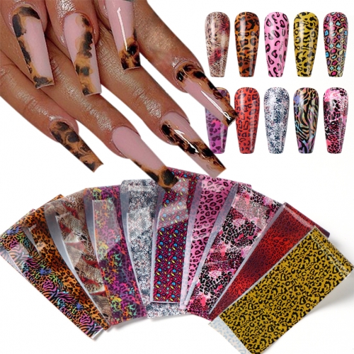 10colors/set Leopard Print Nail Transfer Foils Winter New Year Animal Skin Pattern Starry Paper Sticker Sexy Charm Manicure Decal