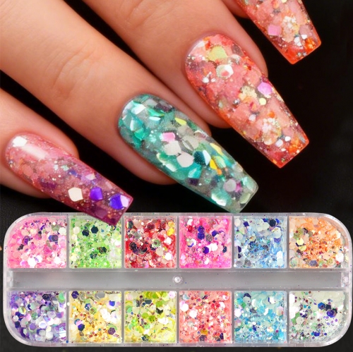 1box Luminous Nail Art Powder Holographic Hexagon Shiny Glitter for Nails Spring Summer Neon Effect Nail Decoration