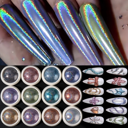 12colors/set Laser Shining Mirror Nail Glitter Ultra Fine Sparkly Holographic Nail Powder Metallic Rub Dust Laser Chrome Pigments