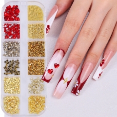 1box Gold Rose Flower Cross Heart 3D Nail Charms Nail Beads Rhinestones Nail Studs For Nail Art Decoration