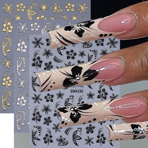 1pc Gold Silver Line Lotus Flower Cow Print Nail Stickers Blue Butterflies Sweet Heart Geometry Nail Decals French DIY Nail Decoration