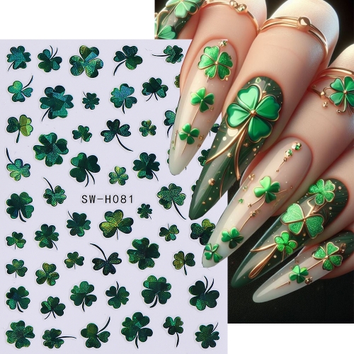 1pc Three or Four Clover Stickers for Nails St. Patrick’s Day Designs Adhesive Decals Spring Summer Nail Art Decorations