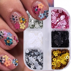 1box 5 Petals Black White Nail Art Flake Shiny Golden Nail Flower Sequin Nail Charms Nail Art Accessories