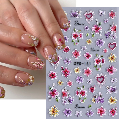1pc 5D Flower Nail Stickers Colorful Daisy Petal Hollow Wings Star Heart Irregular Line French Manicure DIY Decoration