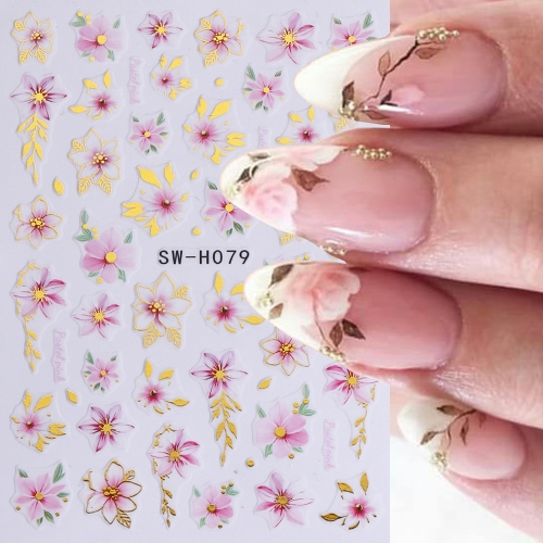 1pc Cherry Blossom Rose Nail Sticker Gold Bronzing White Flower Petals Nail Art Decals Elegant Wedding Design Spring Decor