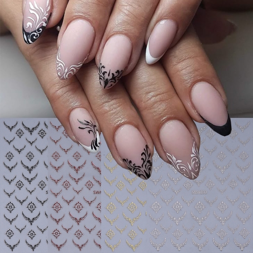 1pcs Gold Red Silver Black Stamping V-Shaped French Nail Art Stickers Retro Metal French Line Nail Decals Chrome Curved Strip Nail Decoration