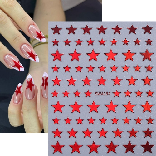 1pcs White Pink Silver Gold Stars Nail Art Stickers Shiny Hollow Stars Nail Decals Pentagram Self-Adhesive Acrylic Nails Decor