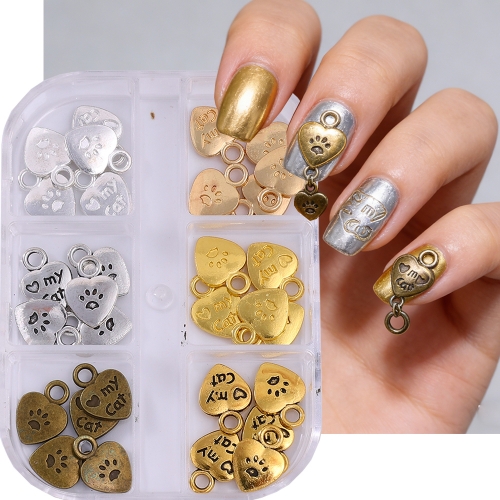 1box Heart-shaped Love Alloy Nail Charms Accessories Small Size Golden Money Bag Key DIY Phone Decorations