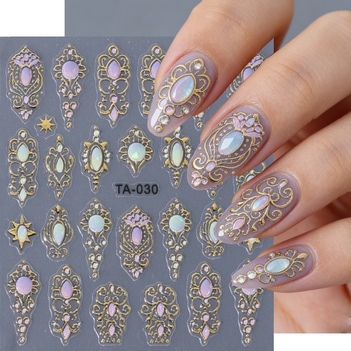 1pcs Retro Baroque Court Style Nail Art Stickers Gorgeous Gemstone Luxury Courtly Pattern Necklace Frame Self Adhesive