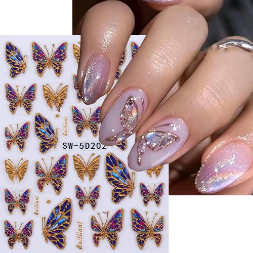 1pcs Embossed Butterfly Nail Art Sticker Golden Line Butterfly Nail Decals Spring Manicure Decoration Accessories