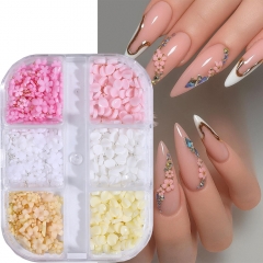 1box 3D Flower Nail Art Charms White and Pink Flowers with Golden Silvery White Beads Nail Decoration for Spring Nail Charms