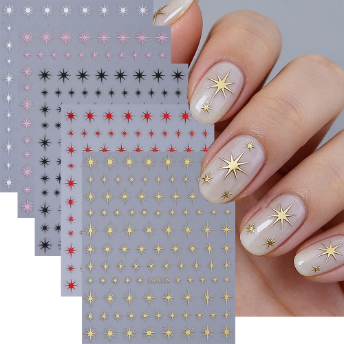 1pcs Metal Silver Gold Star Nail Sticker Bronzing Starlight Slider Glossychic Star Adhesive Nail Decals Manicure Decoration