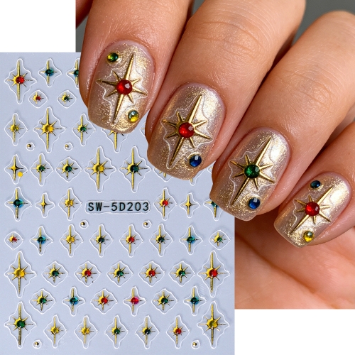 1pcs Golden Star Nail Stickers Bronzing Star With Rhinestones Design Self adhesive Nail Decals DIY Manicure Art Decoration