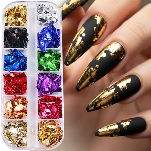 1 Box Imitation Gold Sliver Copper Foil Sequins Glitters Craft Leaf Flake Sheets Bulk Foil Paper for Gilding DIY Nail Art Decor