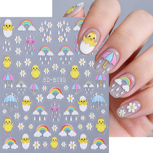 1pcs 5D Rainbow Rabbit Duck Flower Nail Art Decal Nail Art Accessories Nail Sticker