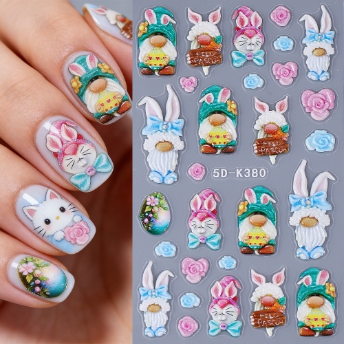 1pc Easter Bunny Stickers Adorable Rabbit Radish Nail Decals Spring Holiday Manicure Foils Wraps Nail Art Decoration