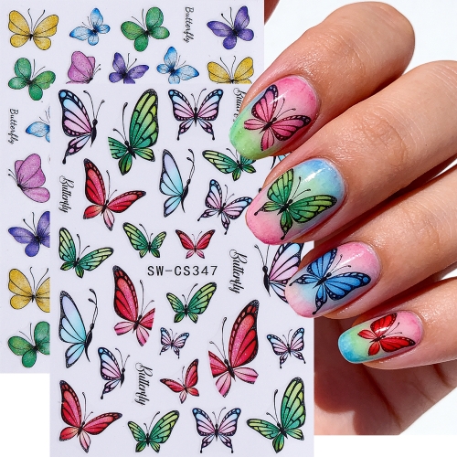 1pc Shimmer Butterfly Nail Stickers Colorful Dreamy Lace Fairy Big Wings Decals DIY Charm Design Summer Manicure Accessories
