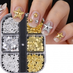 1box Retro Star Flat Silver Gold Nail Art Charms 3D Mixed Nail Art Decoration Manicure Jewelry Accessory