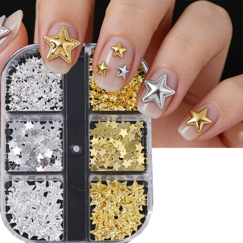 1box Retro Star Flat Silver Gold Nail Art Charms 3D Mixed Nail Art Decoration Manicure Jewelry Accessory