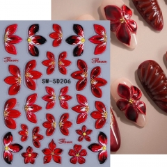 1pc 5D Embossed Red Flower Nail Art Stickers Self-adhesive Petals Nail Decals Slider Spring Manicure Decoration