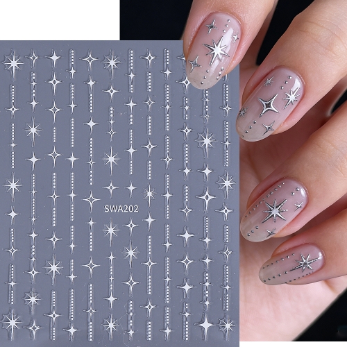 1pc Star Nail Art Stickers Decals Self-Adhesive Metal Silver DIY Nail Stickers Decoration Decals Manicure Accessories