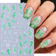 1pc Flowers Nail Stickers Green Petals French Design Nail Decals Self Adhesive Slider DIY Spring Manicure Decoration