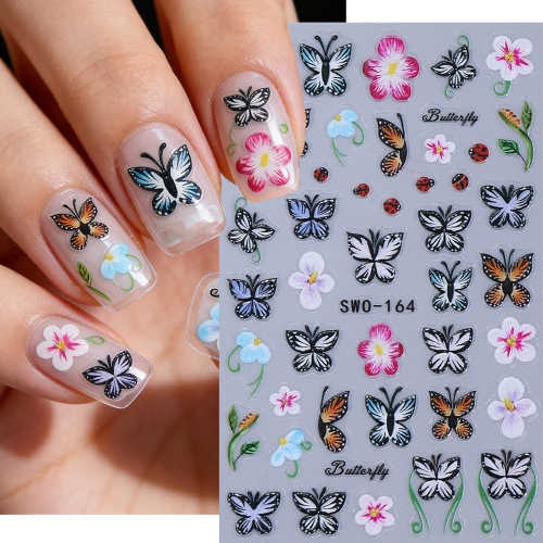 1pc Butterfly Strawberry Cherry Nail Stickers Cute Ladybug Flower Bow Pattern Self Adhesive Nail Decals DIY Manicure Decor 