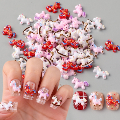 50pcs/bag or 100pcs/bag 3D Cartoon Pony Nail Art Charms New Year Nail Art Resin Decoration Flatback Resin Embellishments for Nail DIY 