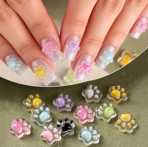 50pcs/bag or 100pcs/bag 3D Luminous Cat's Paw Nail Charms Cute Resin Cat Paws Nail Art Decorations DIY Hair Clip Crafts Manicure Accessories