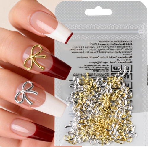 1bag 90-100pcs Golden Silvery 3D Bow Nail Decorations Hollow Metal Bowknot Nail Art Charms Nail Decoration for DIY