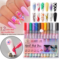 12colors/set 0.7MM Waterproof Nail Art Graffiti Pen DIY 3D Nail Marker Drawing Pen Abstract Line Manicure Tool Painting Liner