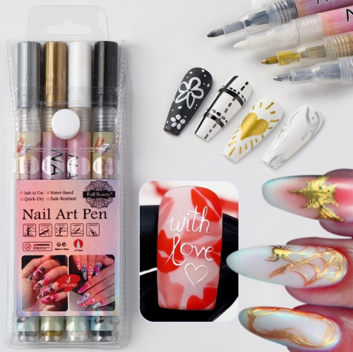 4pcs/set 0.7mm Nail Art Graffiti Pen Black White Gold Silver Abstract Line Fine Details Drawing Pen Waterproof Painting Nail Marker