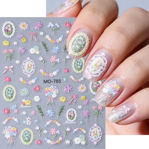 1pc Colorful Tulip Flower Nail Stickers Spring Floral Butterfly Lace Nail Decals for DIY Manicure Gel Nail Decorations