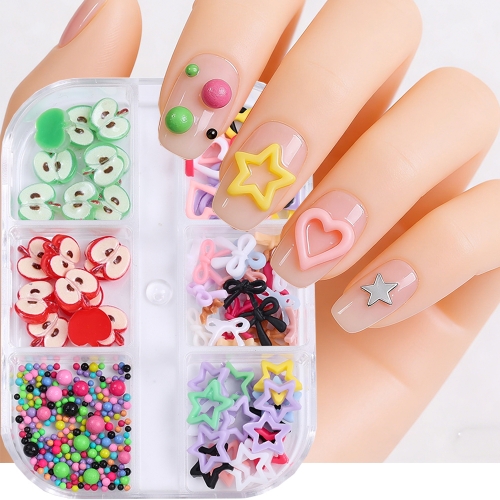 1box Cute Candy Color Apple Nail Art Decoration Star Bow Nail Art Accessories Bead Nail Art Decal Nail DIY