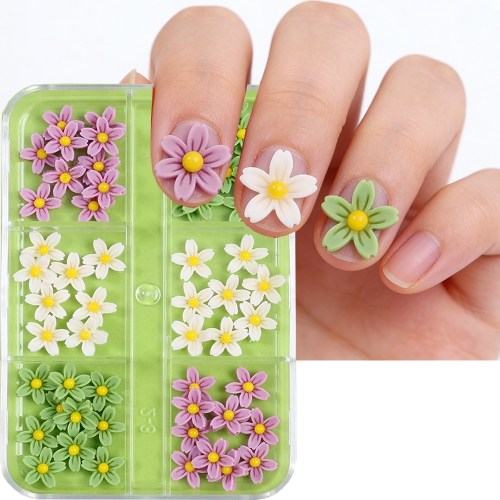 1box Mini Flower Lily Five-petaled Flower Resin Spring Daisy 3D Nail Art Decoration Nail Art Accessories Nail Decal