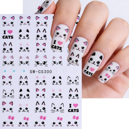 1pc Cute Cat Nail Art Stickers Cartoon Pets Design Self Adhesive Decals Kawaii Animal Nail Art Decoration Supplies DIY Manicure