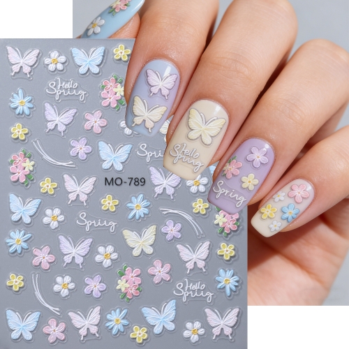 1pc 5D Butterfly Flower Nail Stickers Spring Floral Nail Decals Cute Pastel Butterfly Nail Decorations DIY Manicure