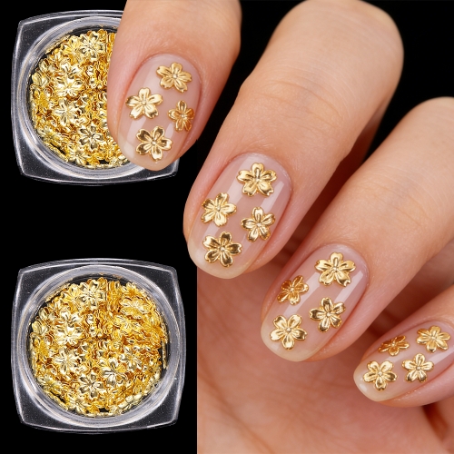 1jar Silver Gold Studs Nails Art Rivet Decoration Charms Flowers Shape Design Metal Thin Slice Accessories for DIY