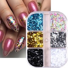 1box Mini Round Nail Sequin Kawaii Korean Black Dot Nail Art Flake Golden Silver Super Shinny Charms Accessories