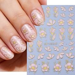 1pc Pink Red Half Flower Nail Art Stickers Summer Flowers Leaves Self-Adhesive Decals For Nails Beauty Decoration Manicure