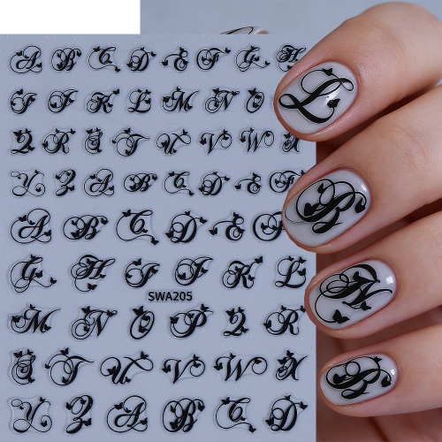 1pc Gothic Letter Nail Sticker Cool Design White Black Russian English Alphabet Adhesive Nail Decal DIY Manicure Decoration