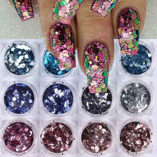 16colors/set Nail Laser Powder Chameleon Mixed Color Nail Glitter Mixed Nail Sequin Nail Art Decoration Nail Art Accessories