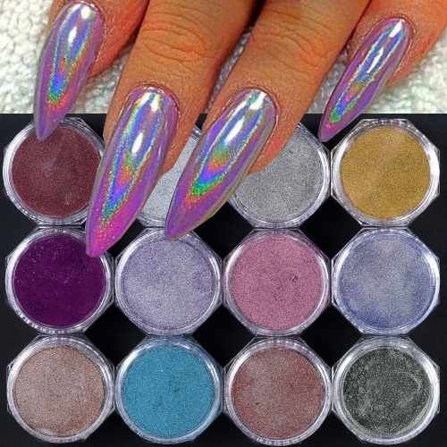 12colors/set Holographic Glitter Nail Fine Powder Shiny Unicorn Rainbow Laser Powder DIY Mirror Manicure Powder